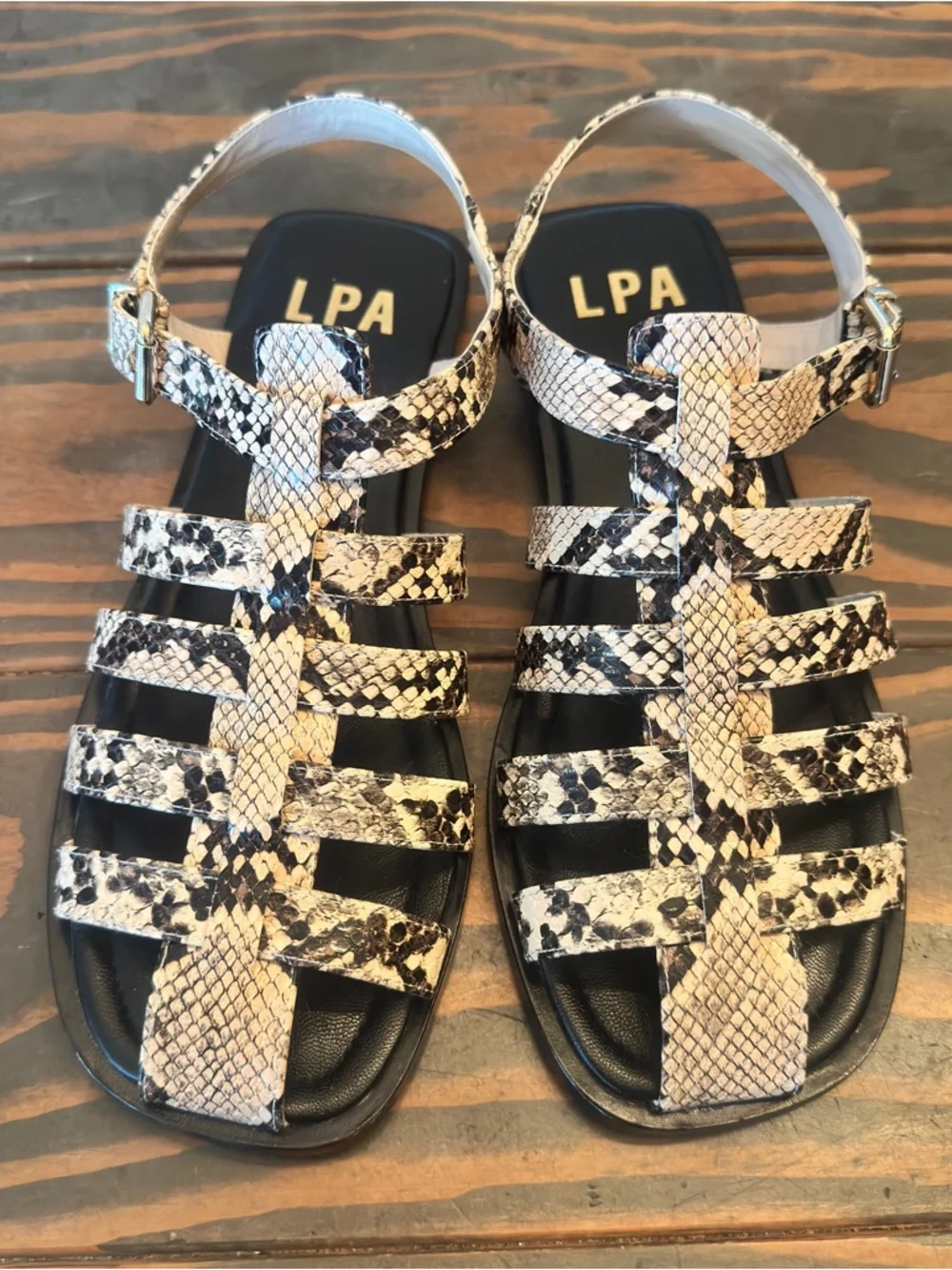 LPA Mura Fisherman Sandals Snake Print Neutral Strappy Size 8 Revolve NWOB